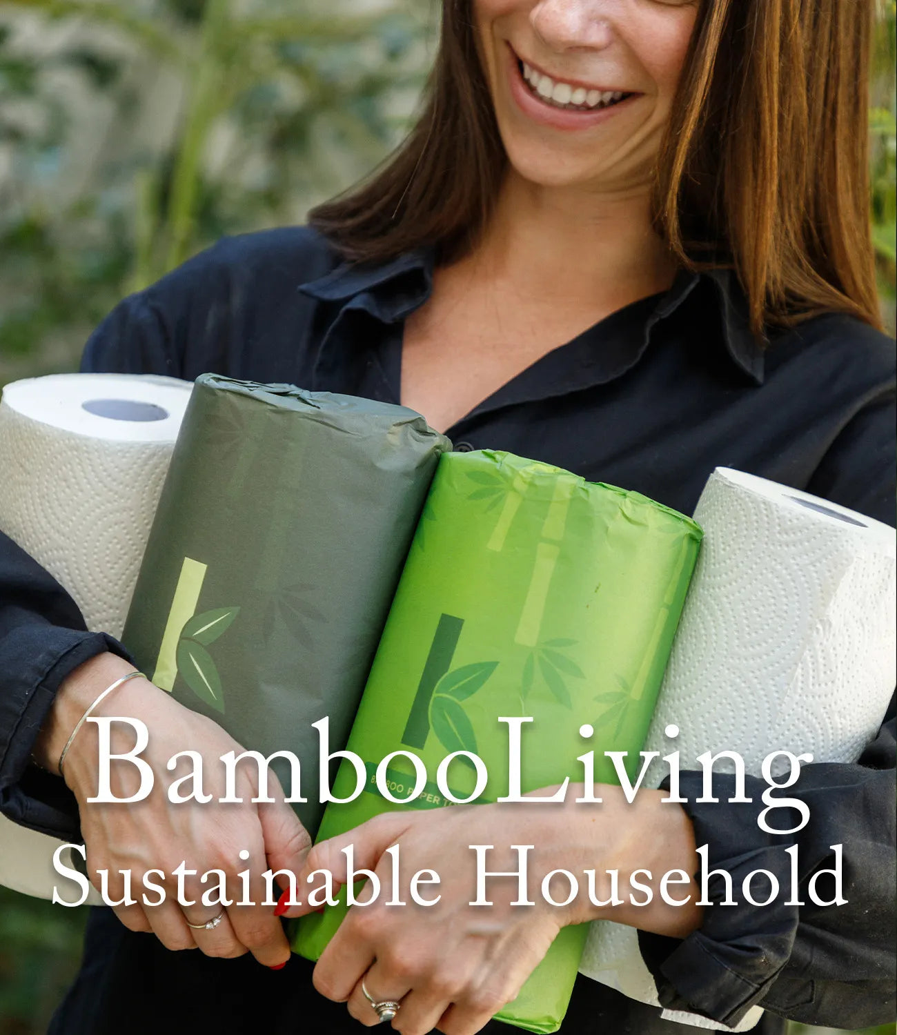 a woman holding eco-friendly bamboo paper towels