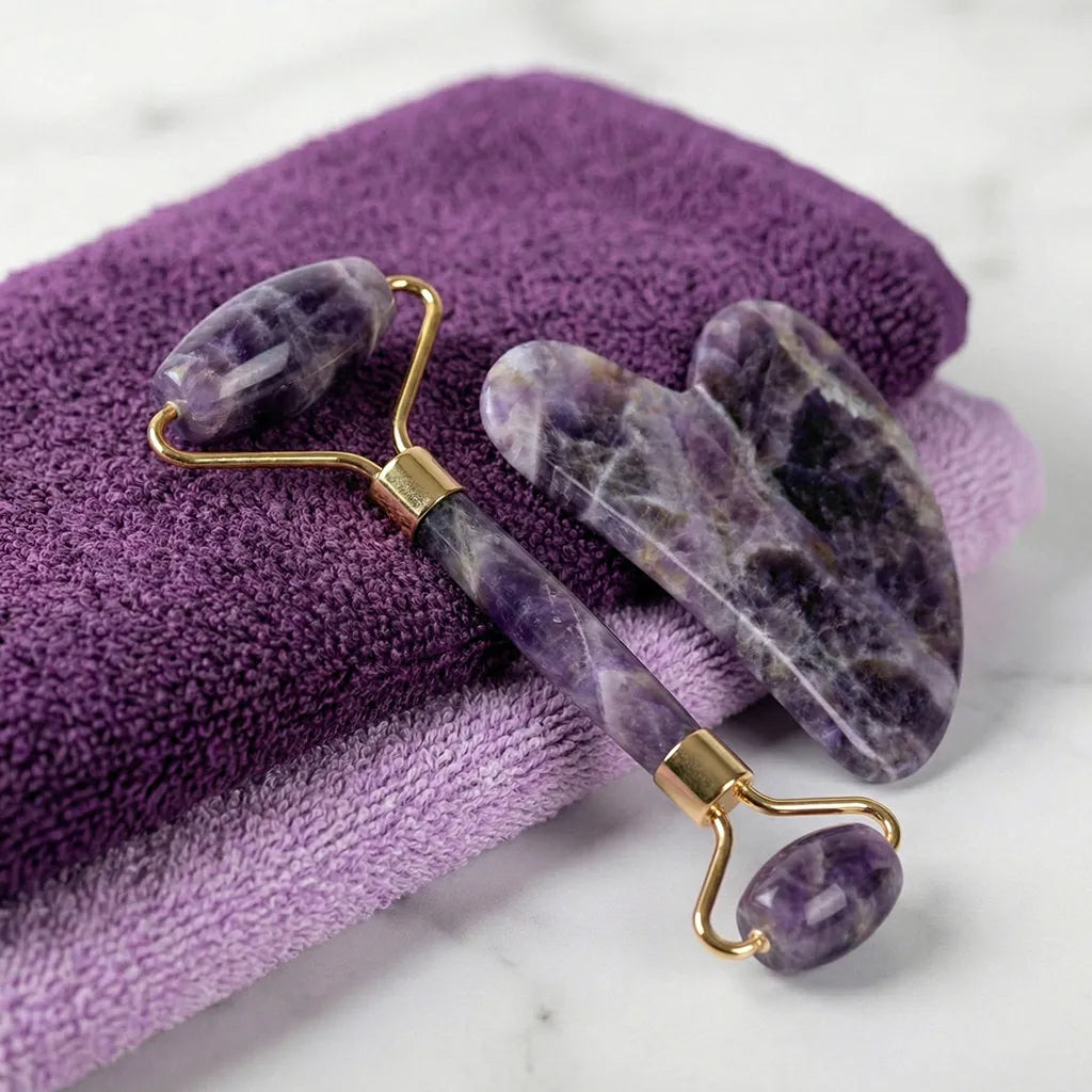 Amethyst Facial Roller and Gua Sha Seek Bamboo