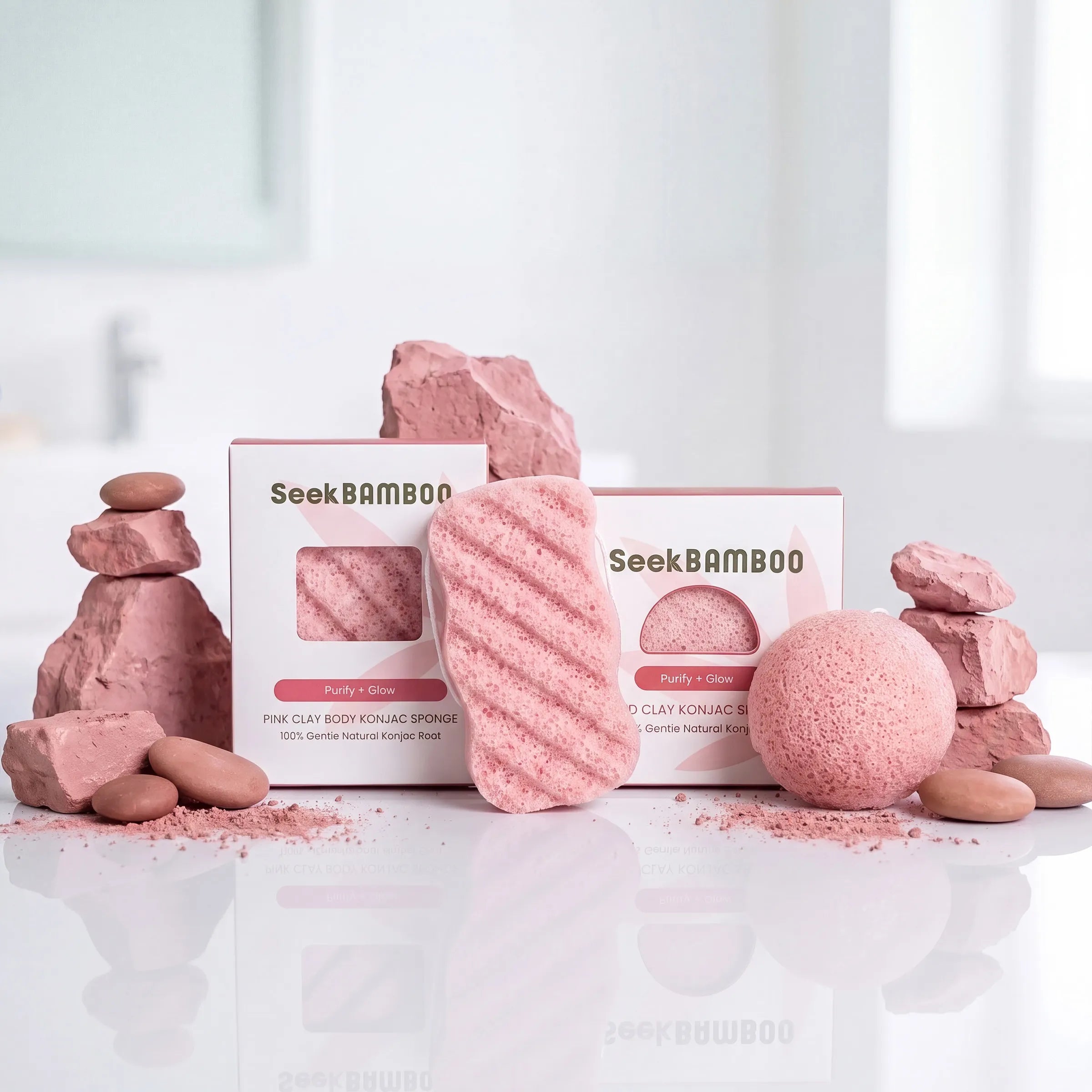 Pink Clay Konjac Sponges Bundle By Seek Bamboo