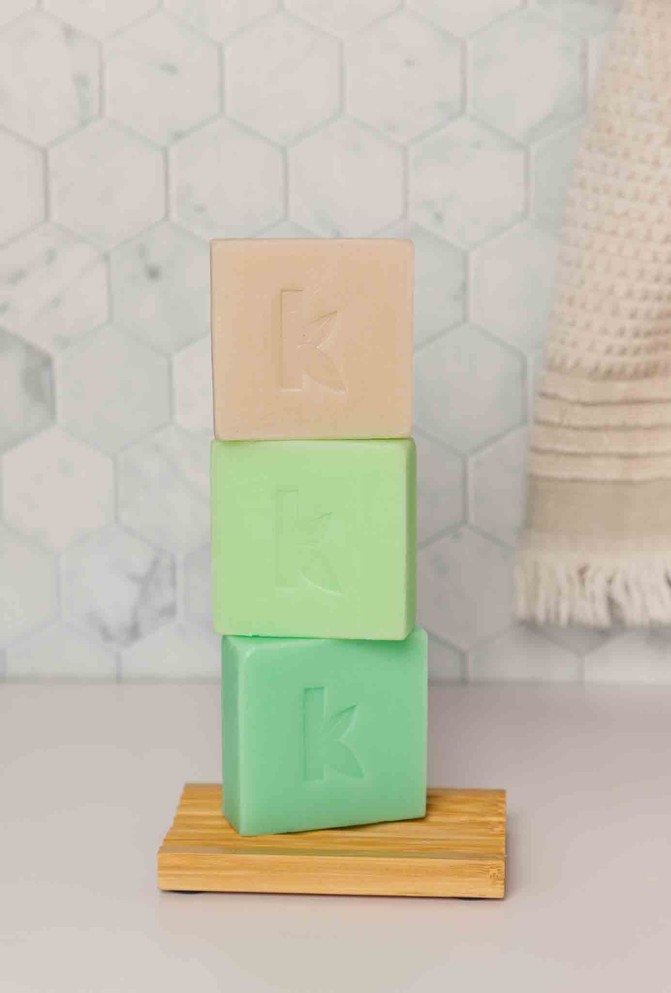 bamboo dish with soap stacked