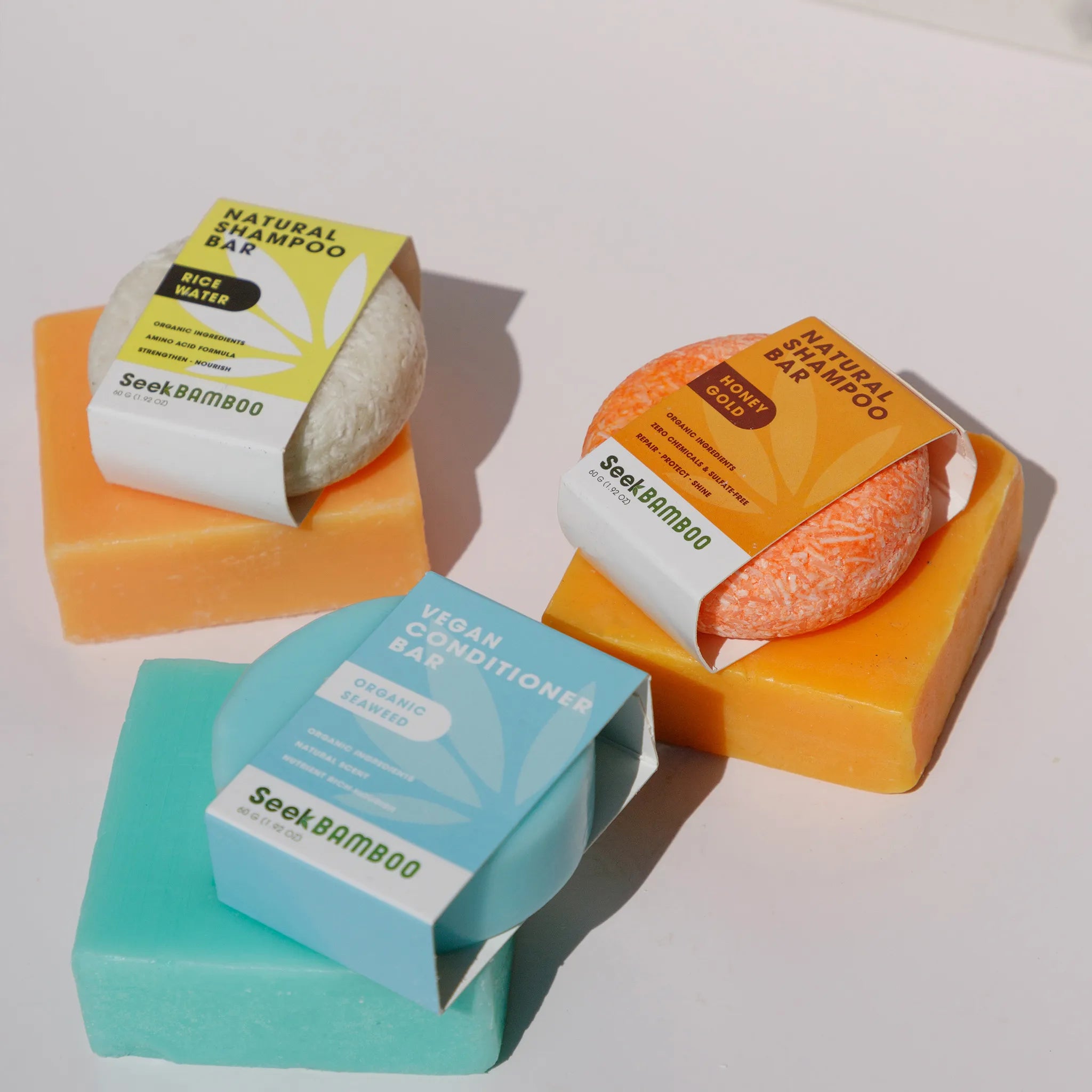 natural shampoo bars on top of body soaps
