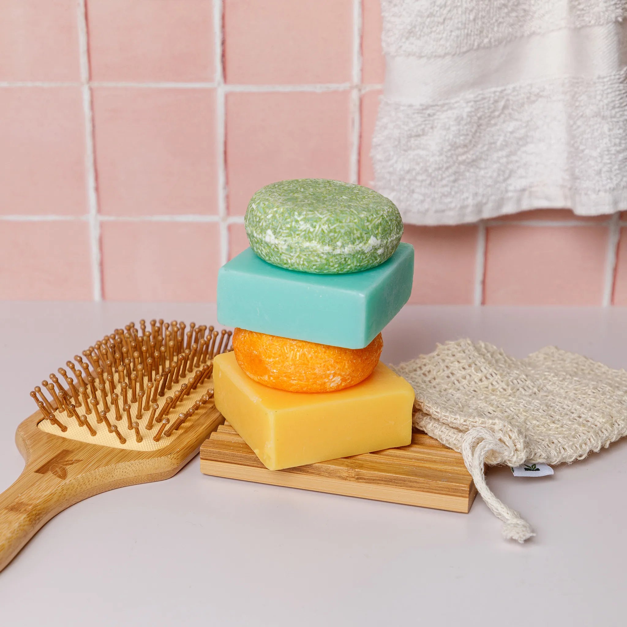 shampoos honey and olive oil stacked with turmeric soap and sea salt soap