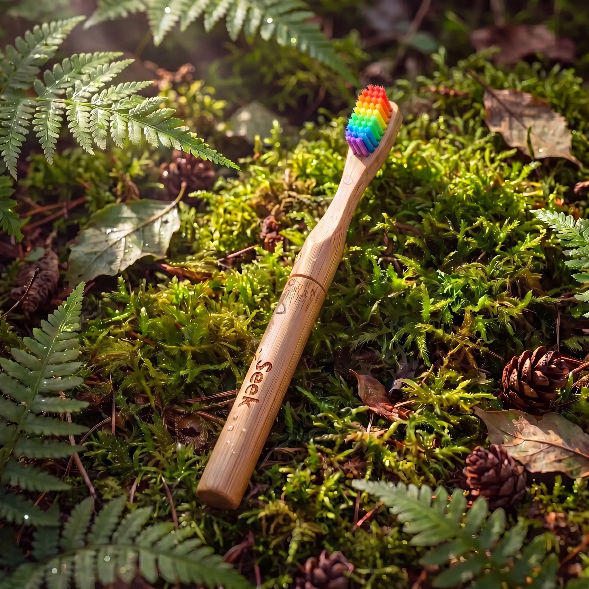 bamboo toothbrush with rainbow bristles