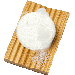 shampoo unscented on a bamboo soap dish