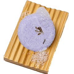 lavender bars on a bamboo dish