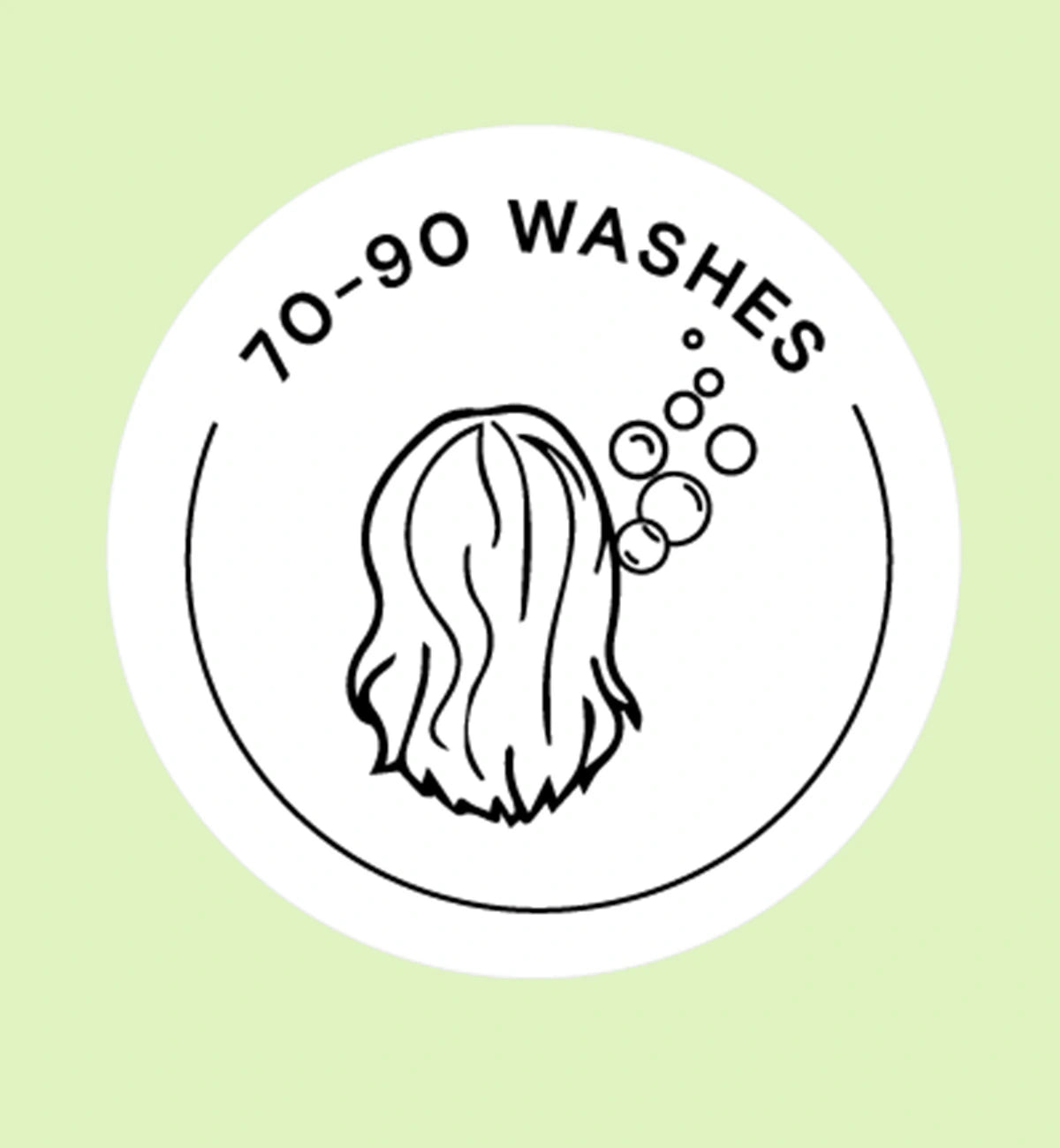 Olive Oil Shampoo icon depicting the length of 70-90 washes per bar