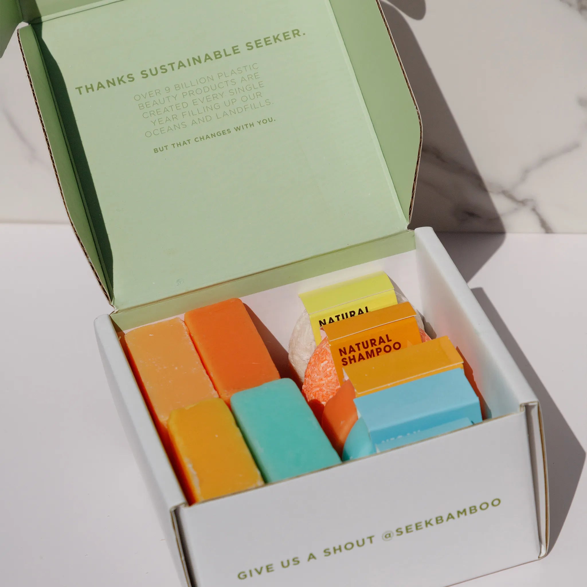 honey shampoo bar in a branded box from seek bamboo