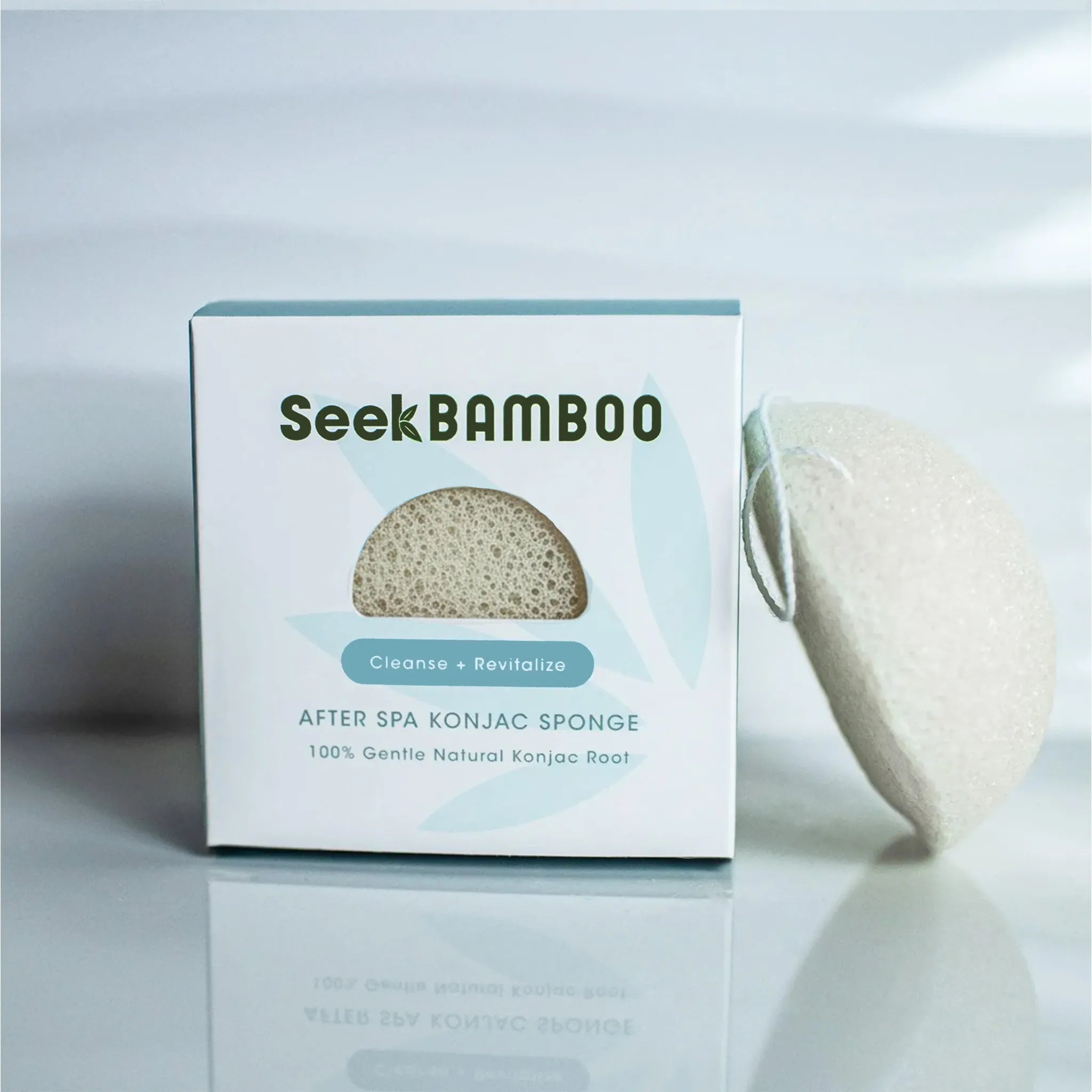 White Unscented Natural Konjac Sponge and Seek Bamboo Box