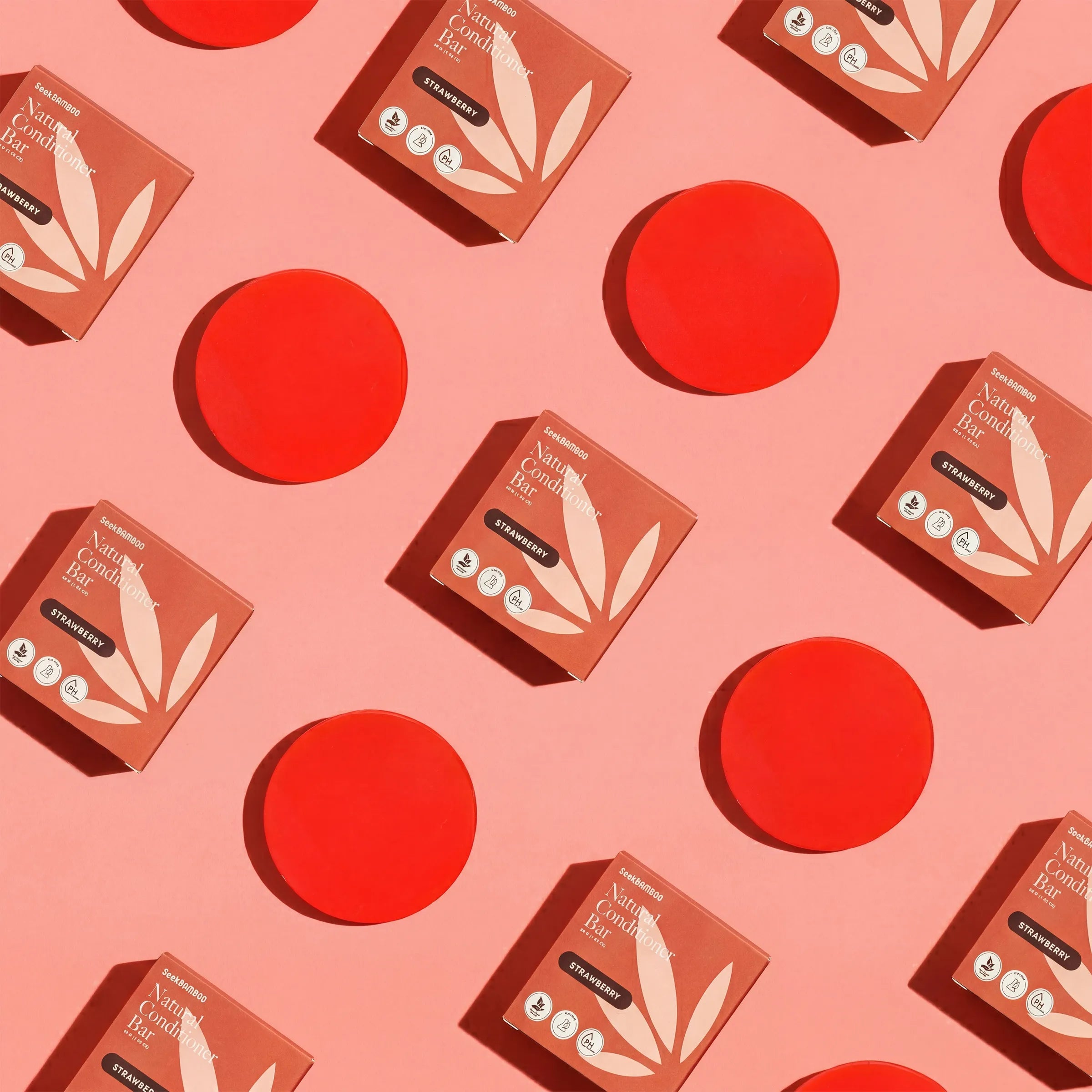 strawberry bar shampoo and conditioner flat lay